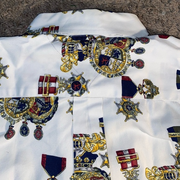 Vintage Tommy Hilfiger Crest Print Button Down Shirt 90s All Over Cotton M - Picture 9 of 10